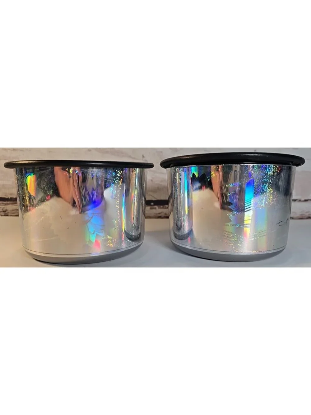 2 Tupperware One Touch Canisters Floral Hologram Silver & Black #2707A-4 New